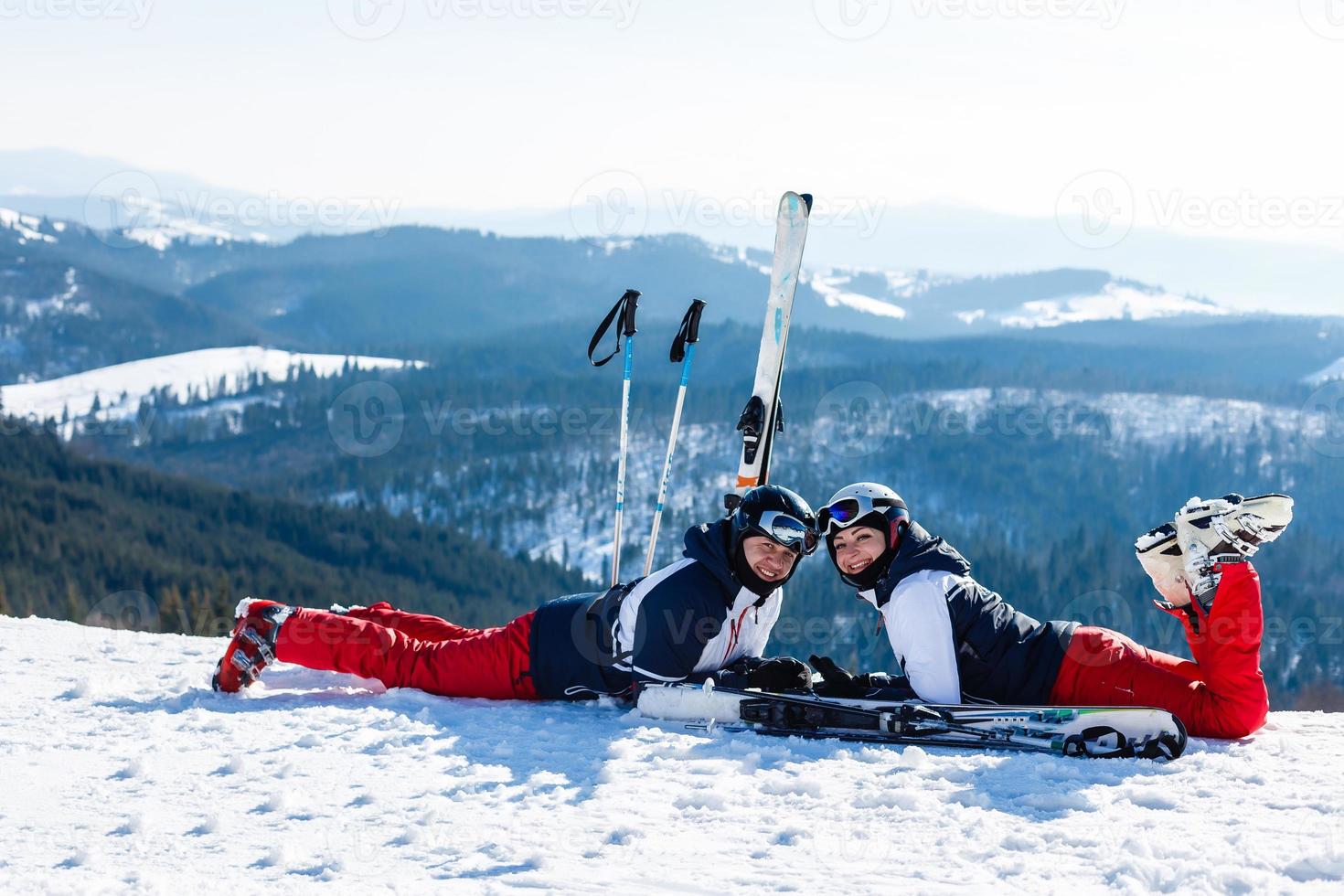 Handsome couple in the winter scenery photo