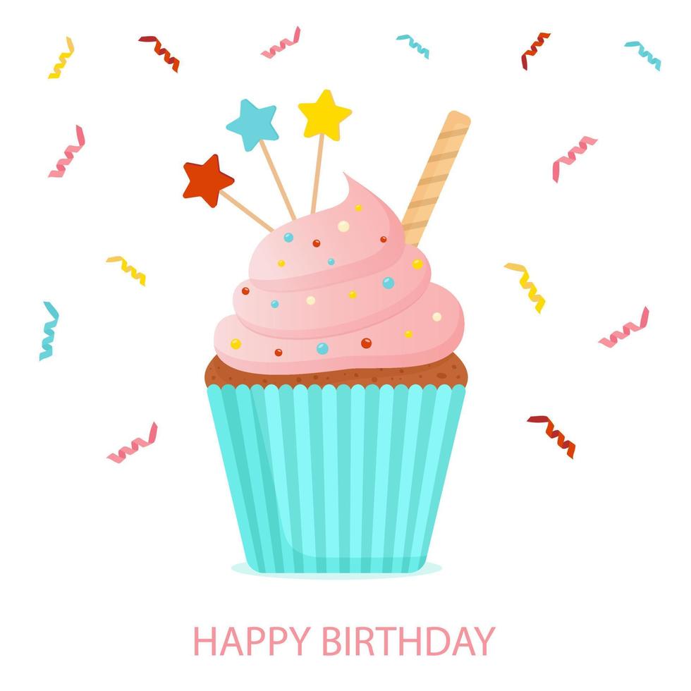 Greeting card with cupcake and candle vector