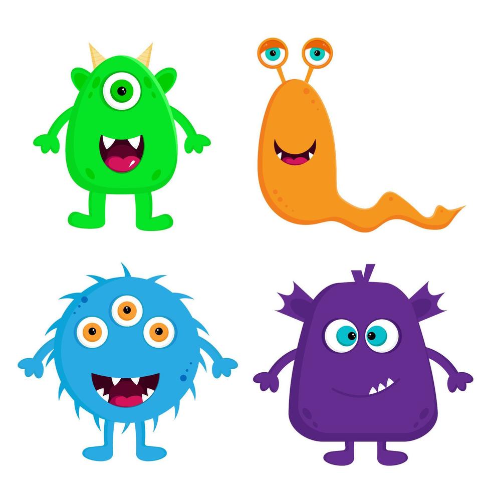 Funny cute cartoon monsters set vector