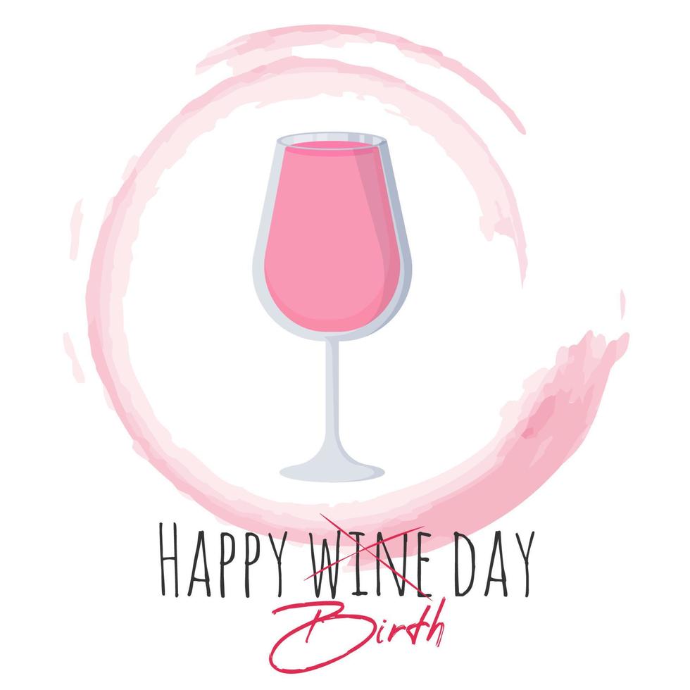 Happy Birthday greeting card with wineglass vector