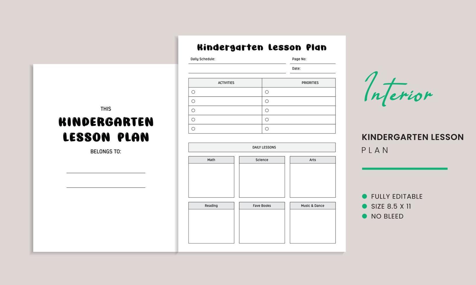 Kindergarten Lesson Plan Interior Template vector