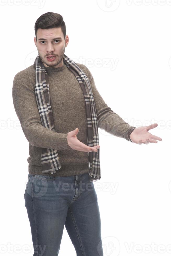 handsome man showing italian gesture that means what do you want photo