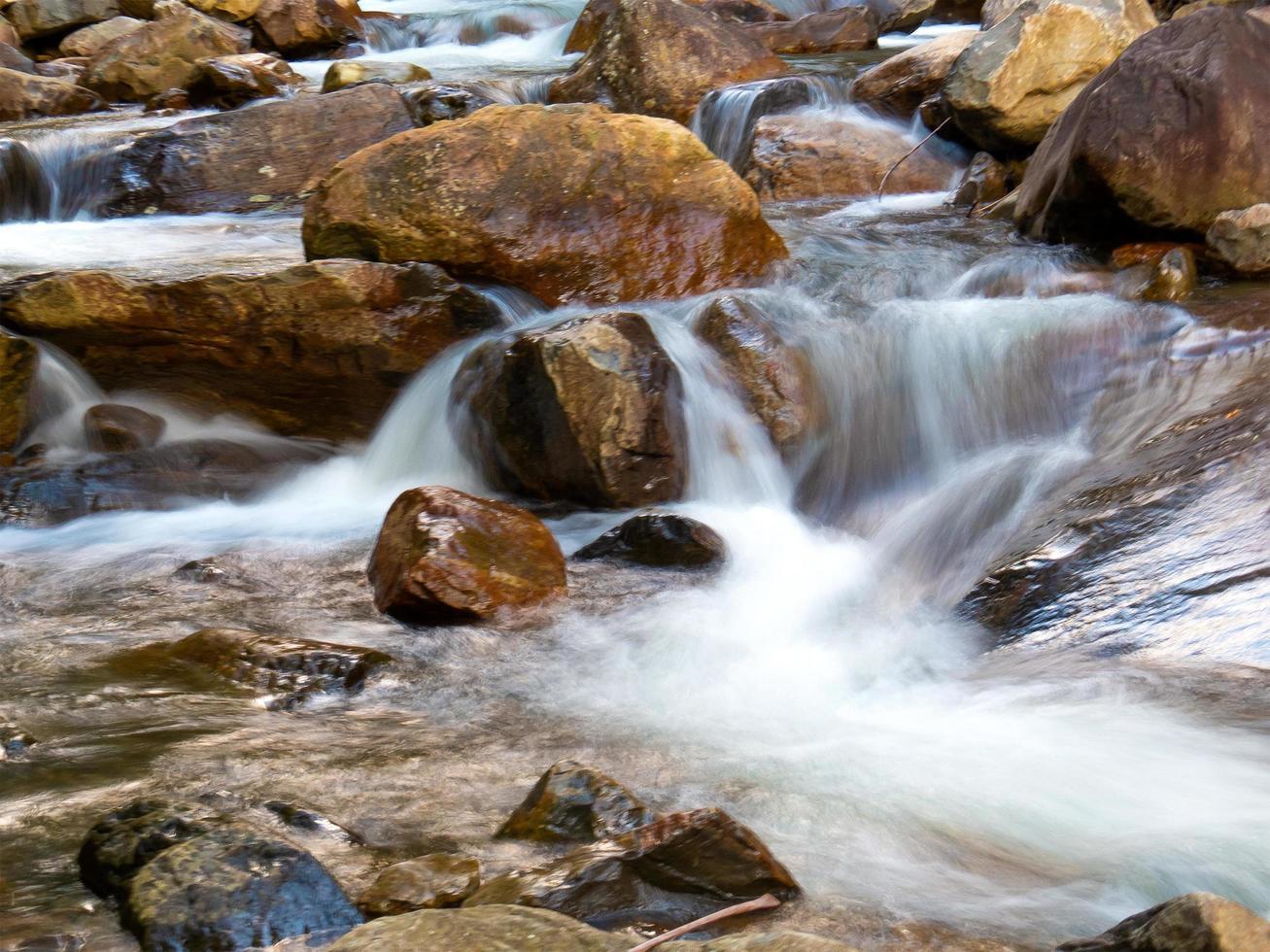 Beautiful waterfall with blurred crystalline waters photographed in long exposure photo