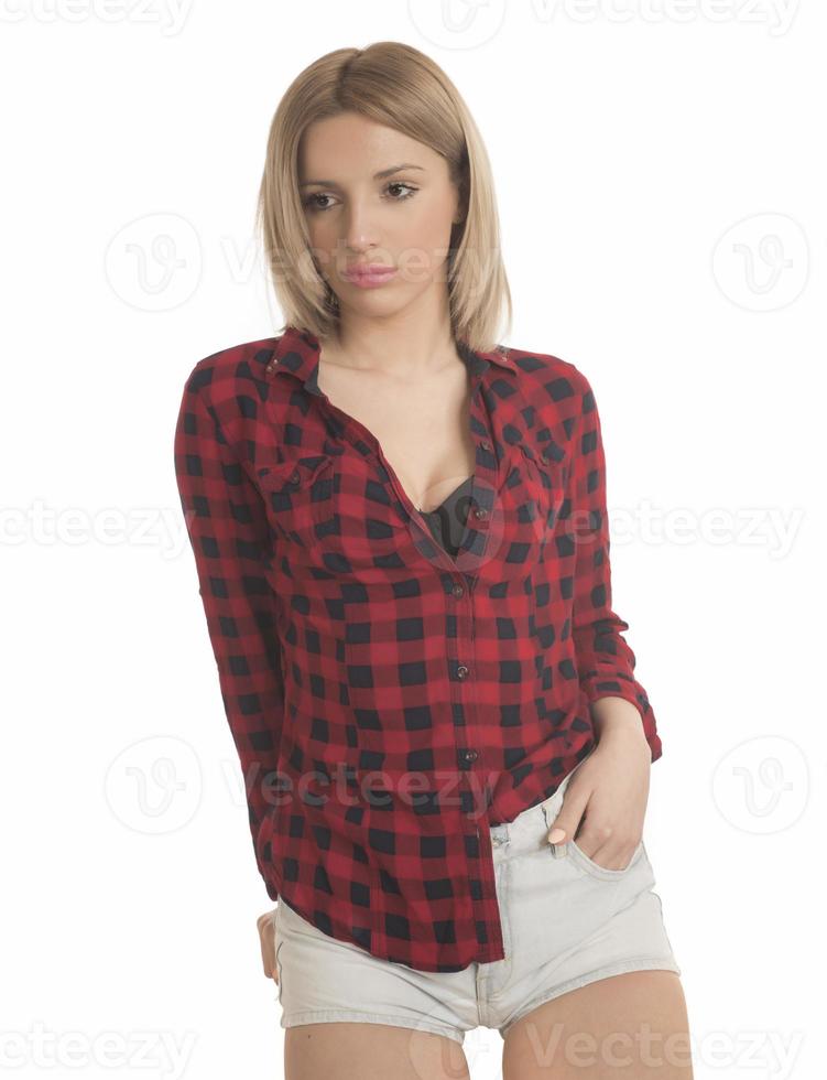 Portrait of a pretty smiling woman posing isolated on a white background photo