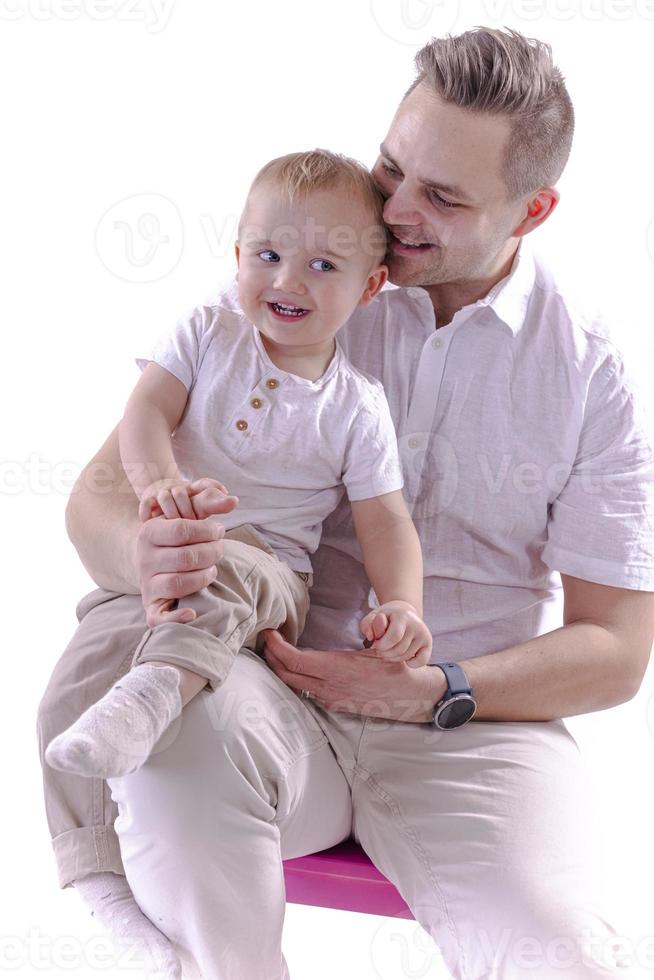 Dad and son are playing and fooling around. photo