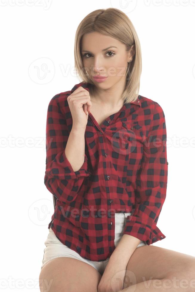 Portrait of a pretty smiling woman posing isolated on a white background photo