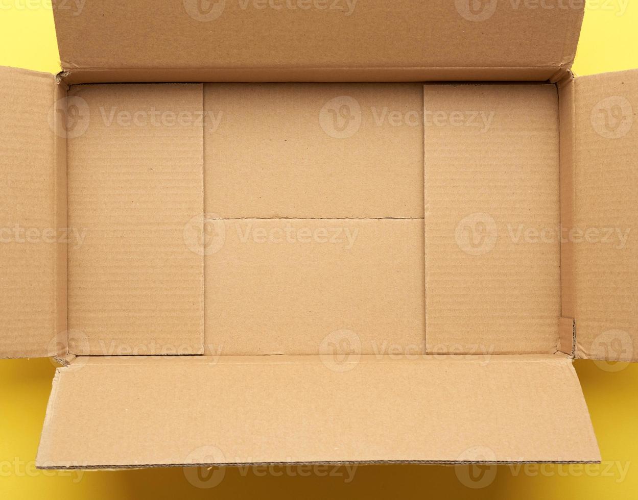 empty open cardboard brown box, bottom photo