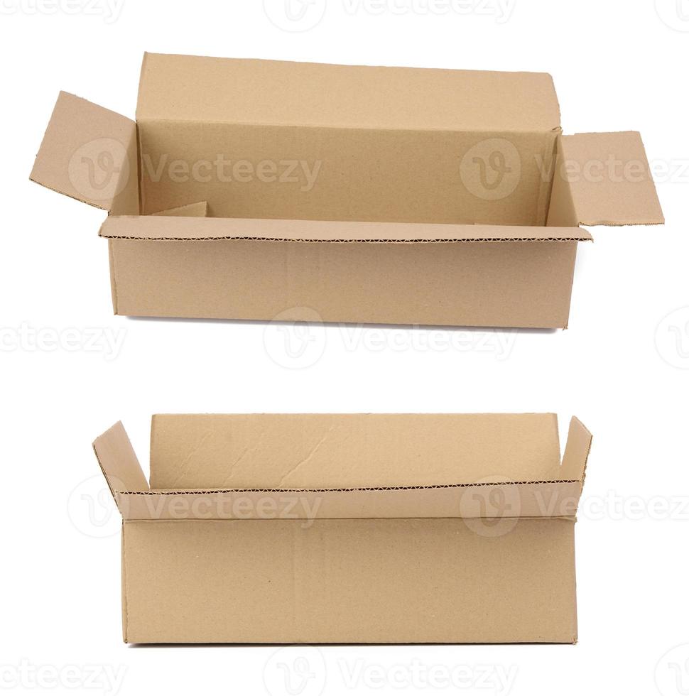open cardboard rectangular box made of corrugated brown paper photo