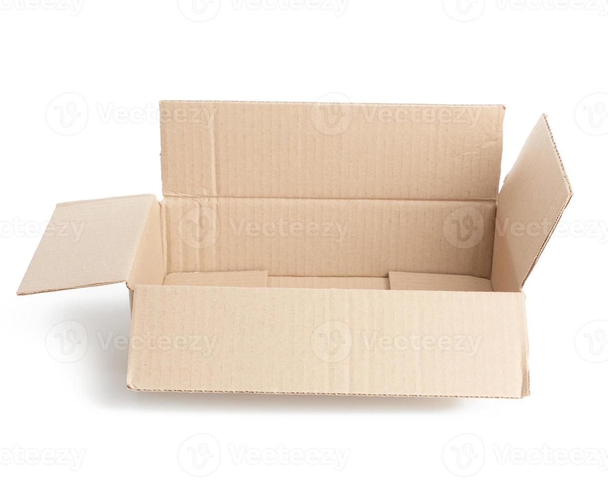 open empty brown rectangular cardboard box for transporting goods photo