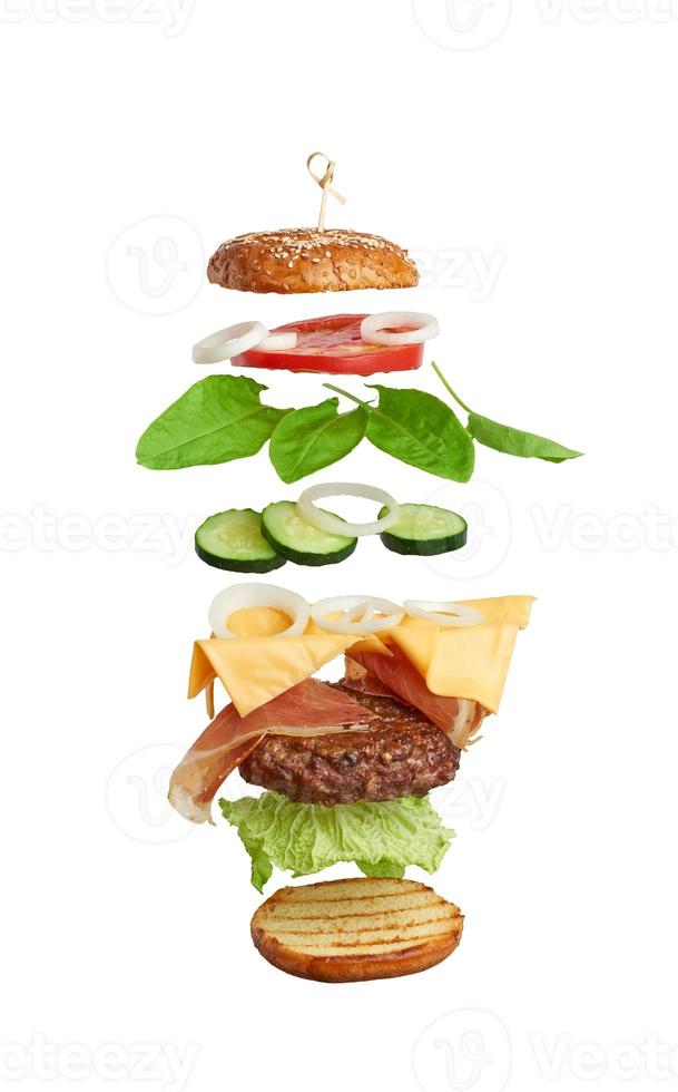 levitating cheeseburger ingredients photo