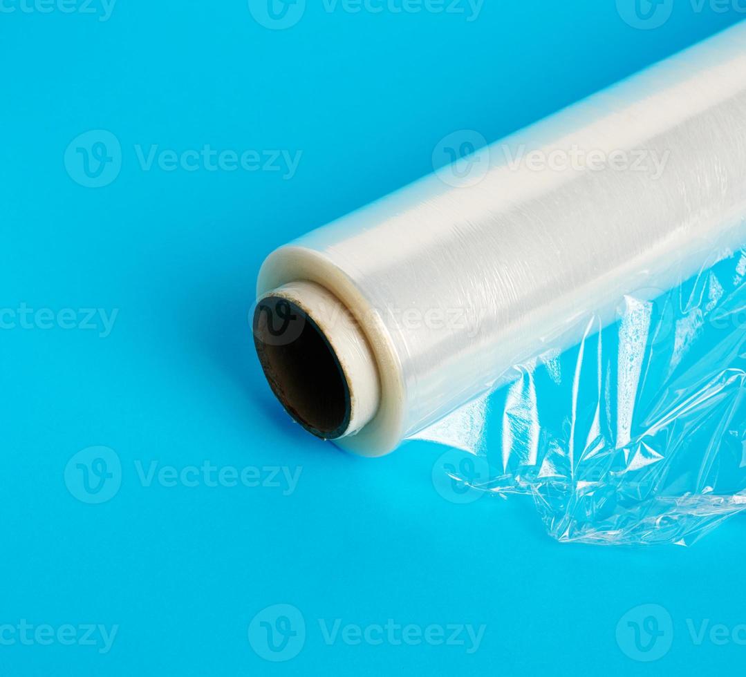 big roll of wound white transparent film for wrapping food photo