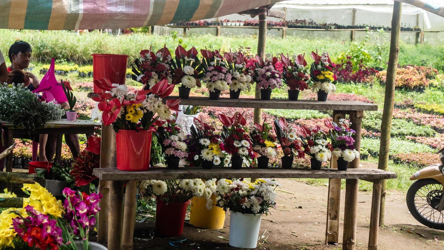 Tomohon, Indonesia  December 2022, A bustling flower shop ahead of the new year photo