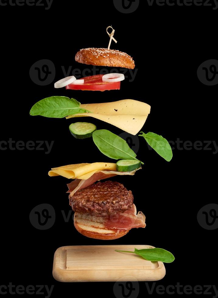 levitating cheeseburger ingredients photo