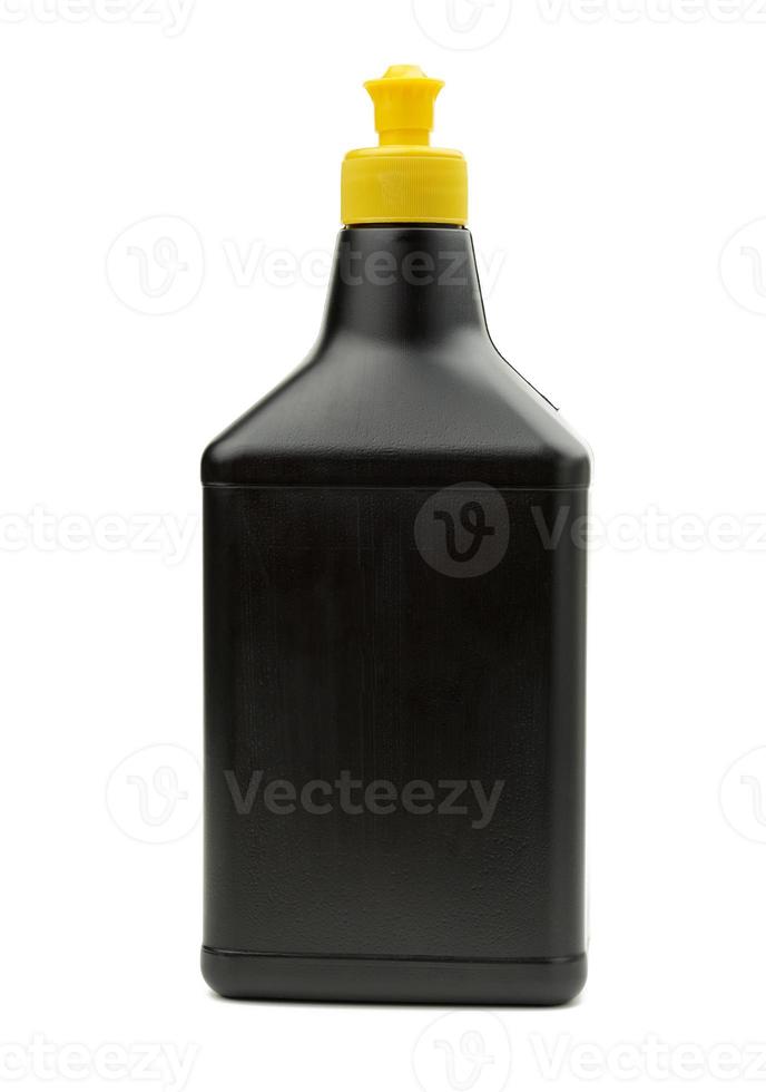 black plastic bottle with detergent for washing dishes photo