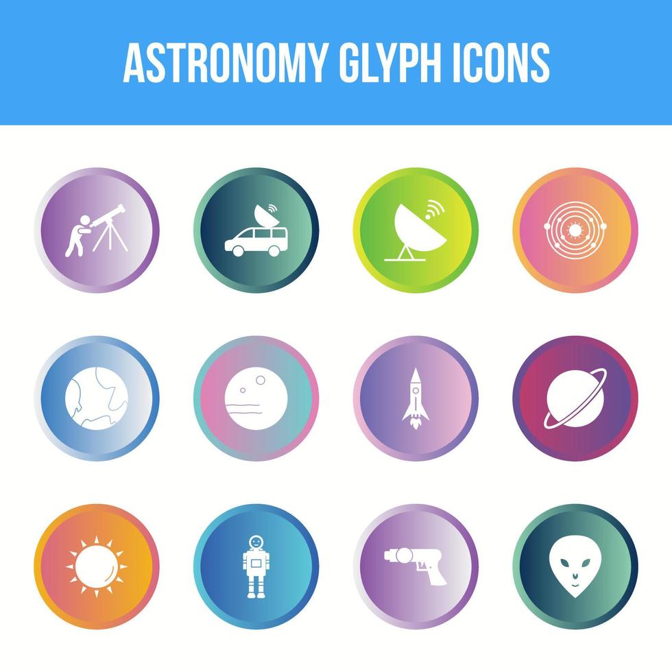 conjunto de iconos de glifo de vector de astronomía único