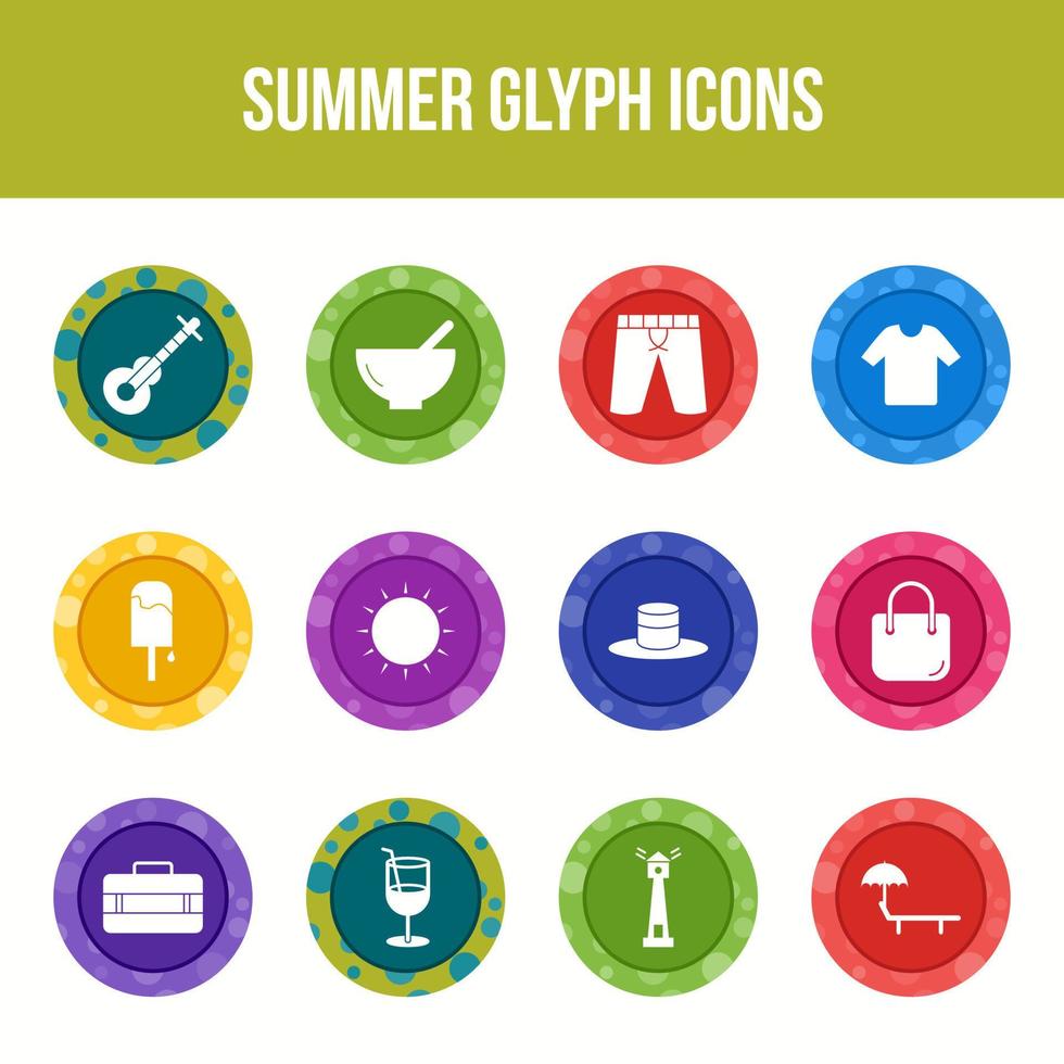 Unique summer vector glyph icon set