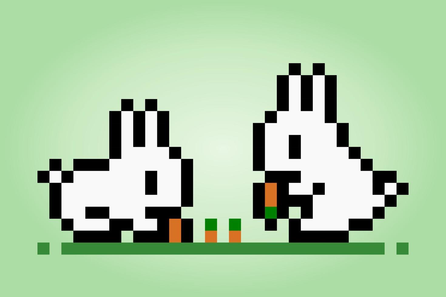8 bit pixels rabbit. Animals for game assets and cross stitch patterns in vector illustrations.