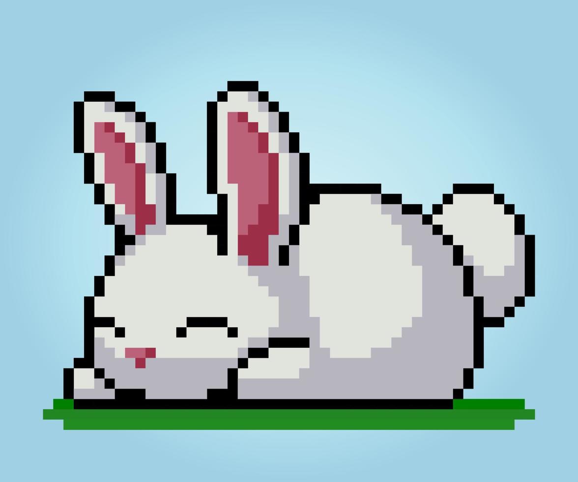 Conejo perezoso de 8 bits de píxeles. animales para activos de juego y patrones de punto de cruz en ilustraciones vectoriales. vector