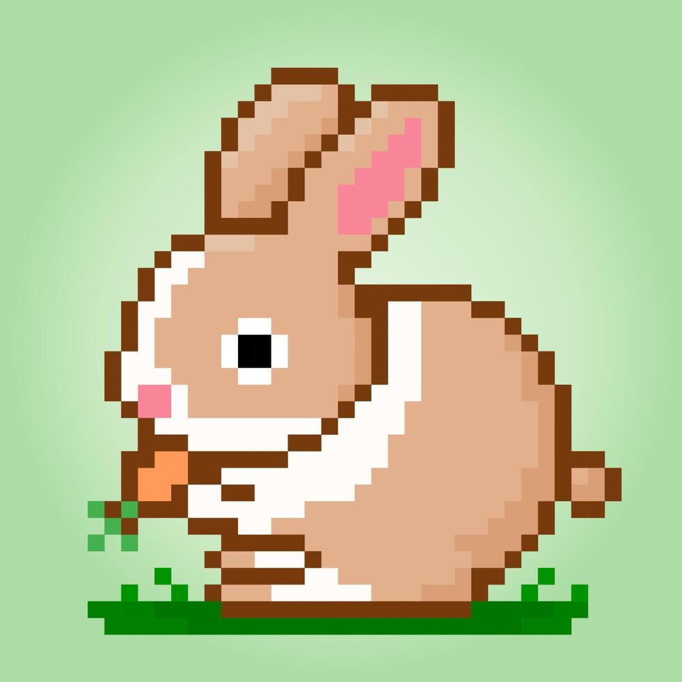 8 bit pixels rabbit. Animals for game assets and cross stitch patterns in vector illustrations.