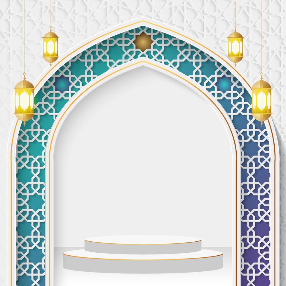 fondo de banner de venta de exhibición de producto 3d de podio islámico de ramadán y eid, publicación de redes sociales de venta de ramadán vector