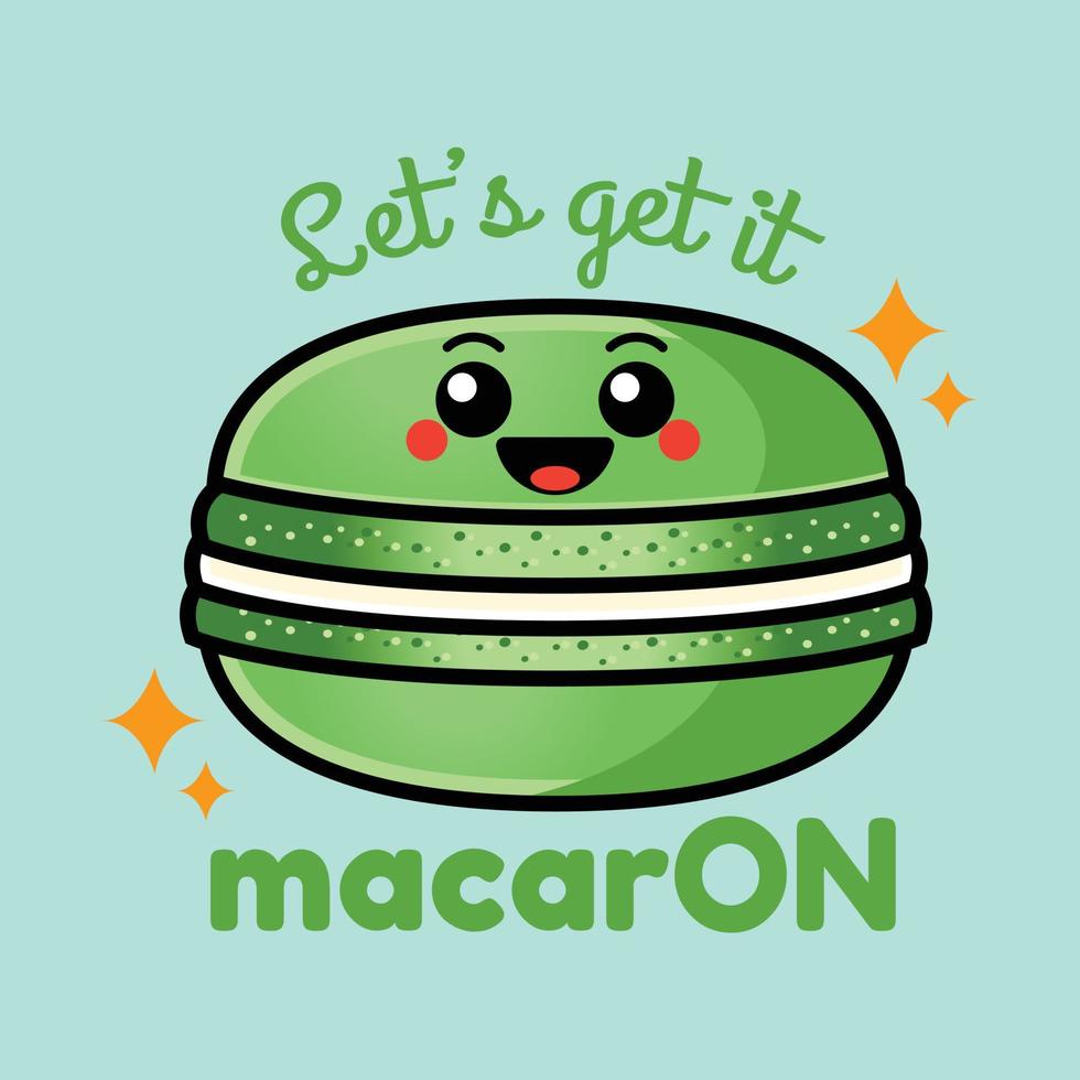 Vector illustration of a kawaii funny macarons. Isolated objects of macaroon. Design for cafe menu, children print, sticker, poster, greeting card.