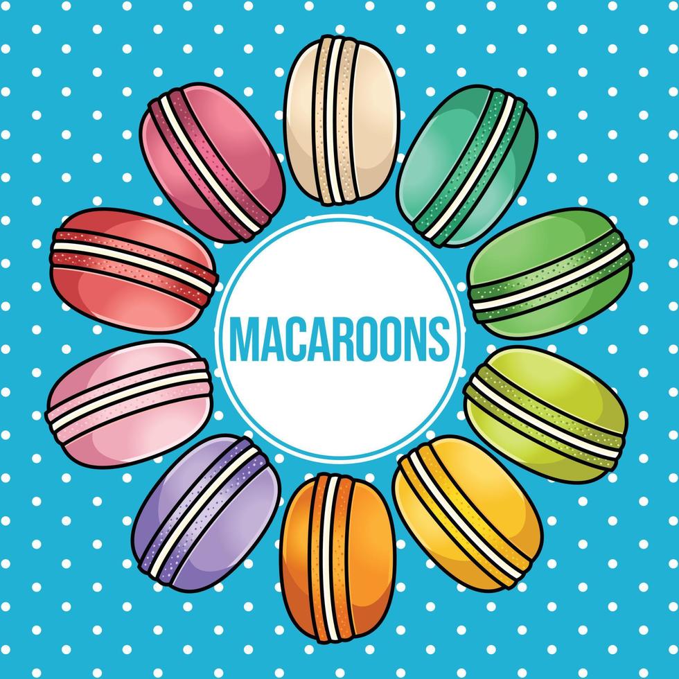 postre macarons franceses o macaron. patrón de vector transparente para papel, envoltura, telas. dibujos animados diseño plano ilustración arte colores pastel sobre fondo colorido.