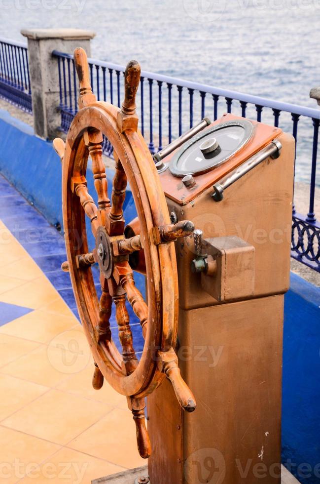 Ship helm close-up photo