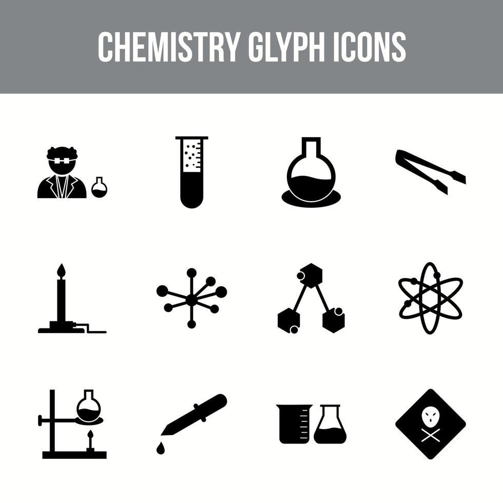 Unique chemistry vector glyph icon set