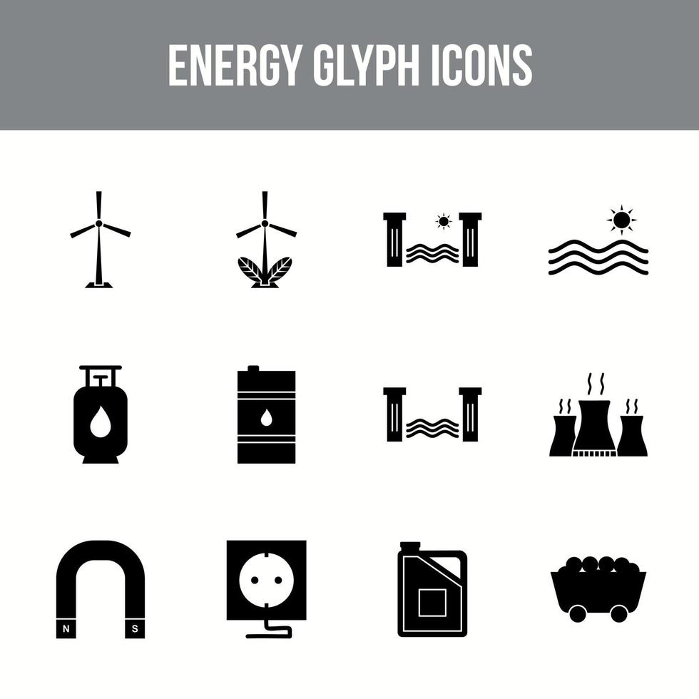 Unique energy vector glyph icon set