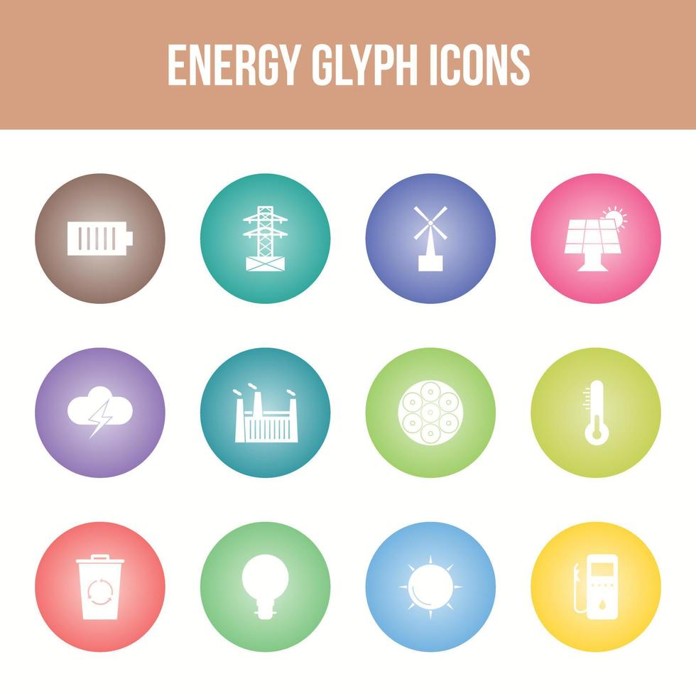 Unique energy vector glyph icon set