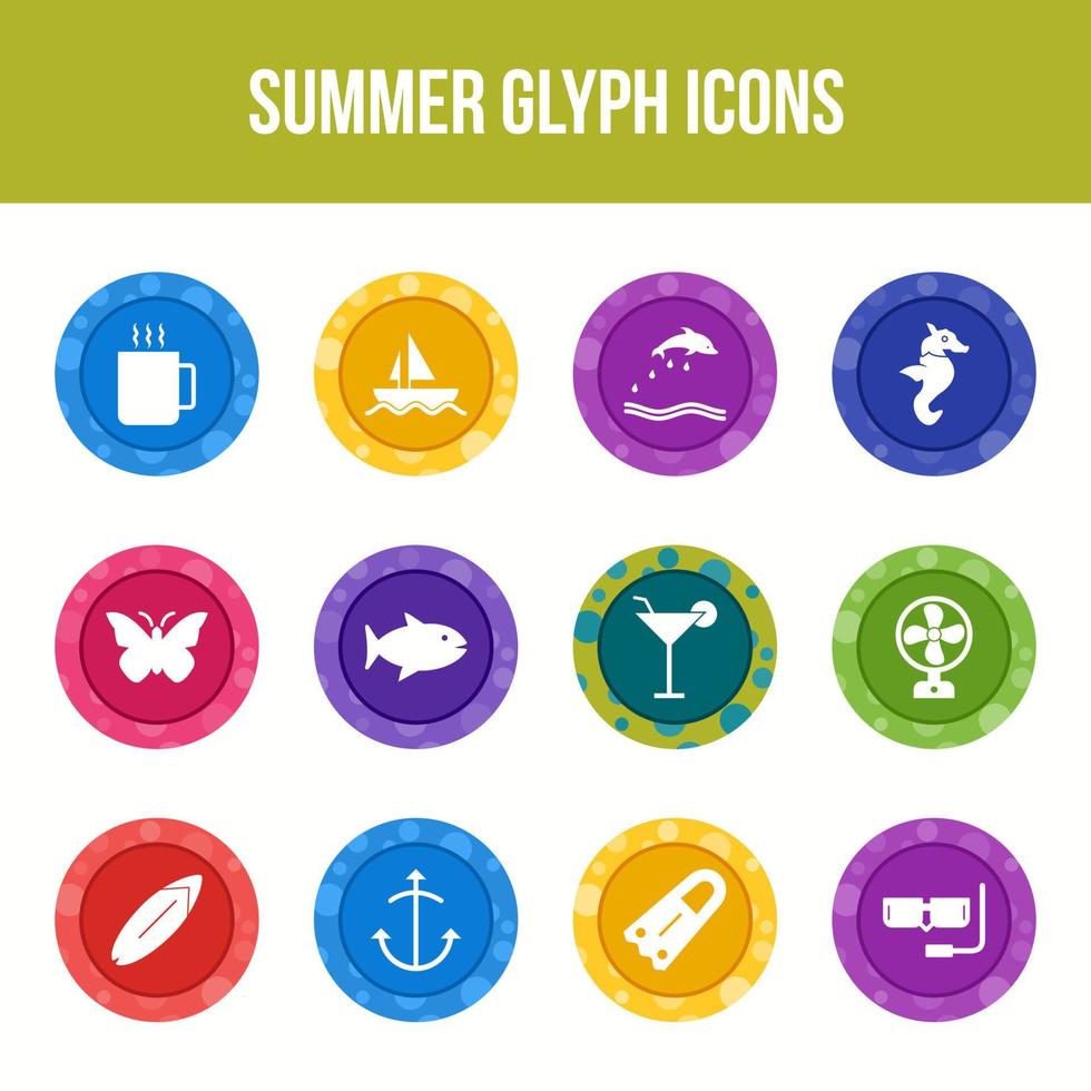 Unique summer vector glyph icon set