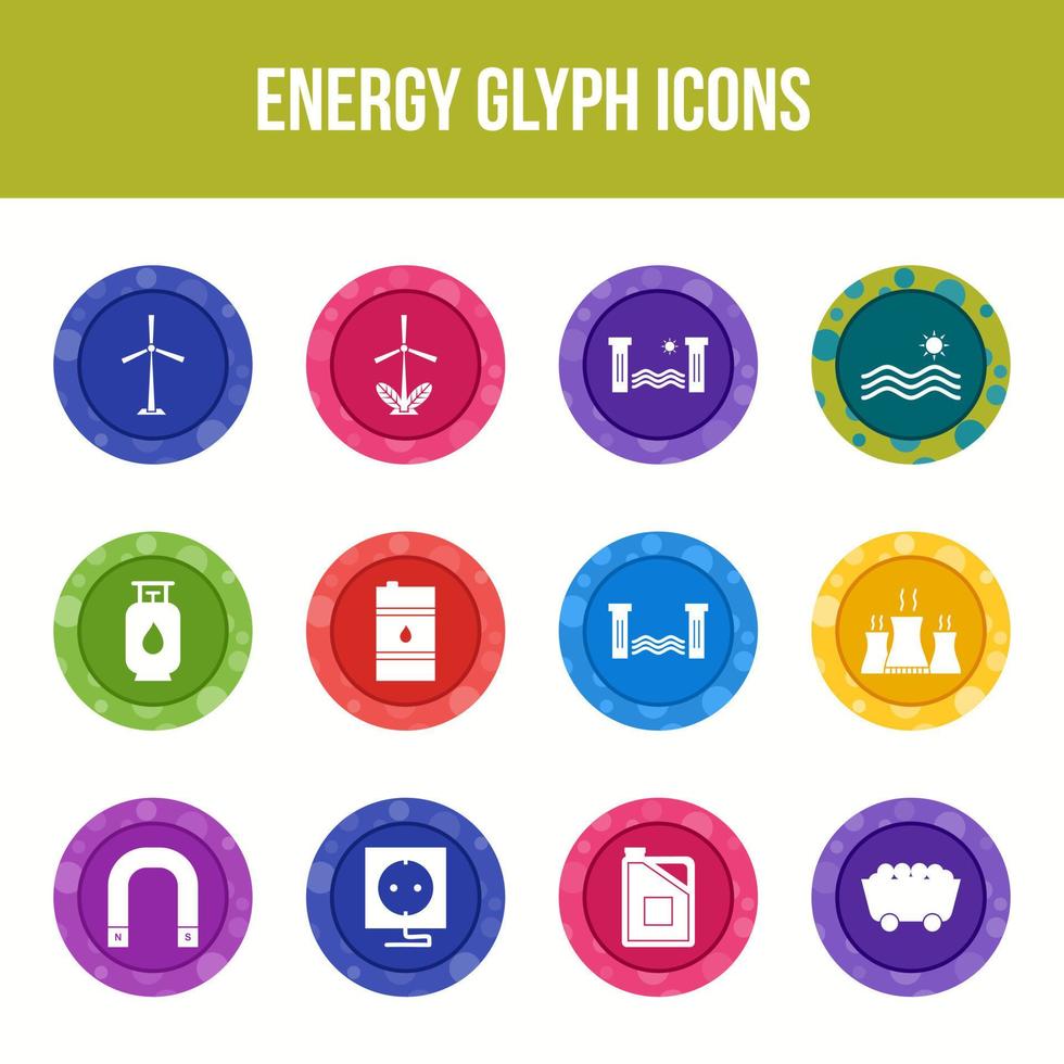 Unique energy vector glyph icon set
