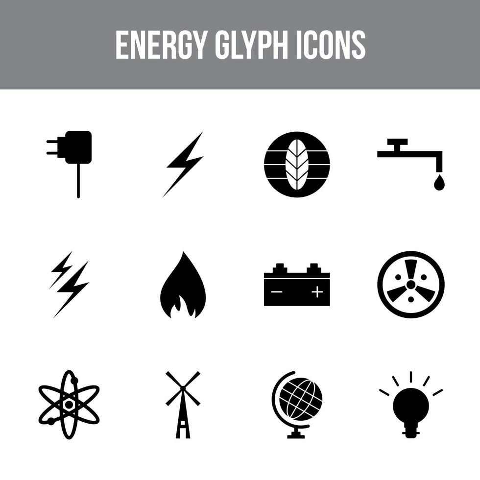 Unique energy vector glyph icon set