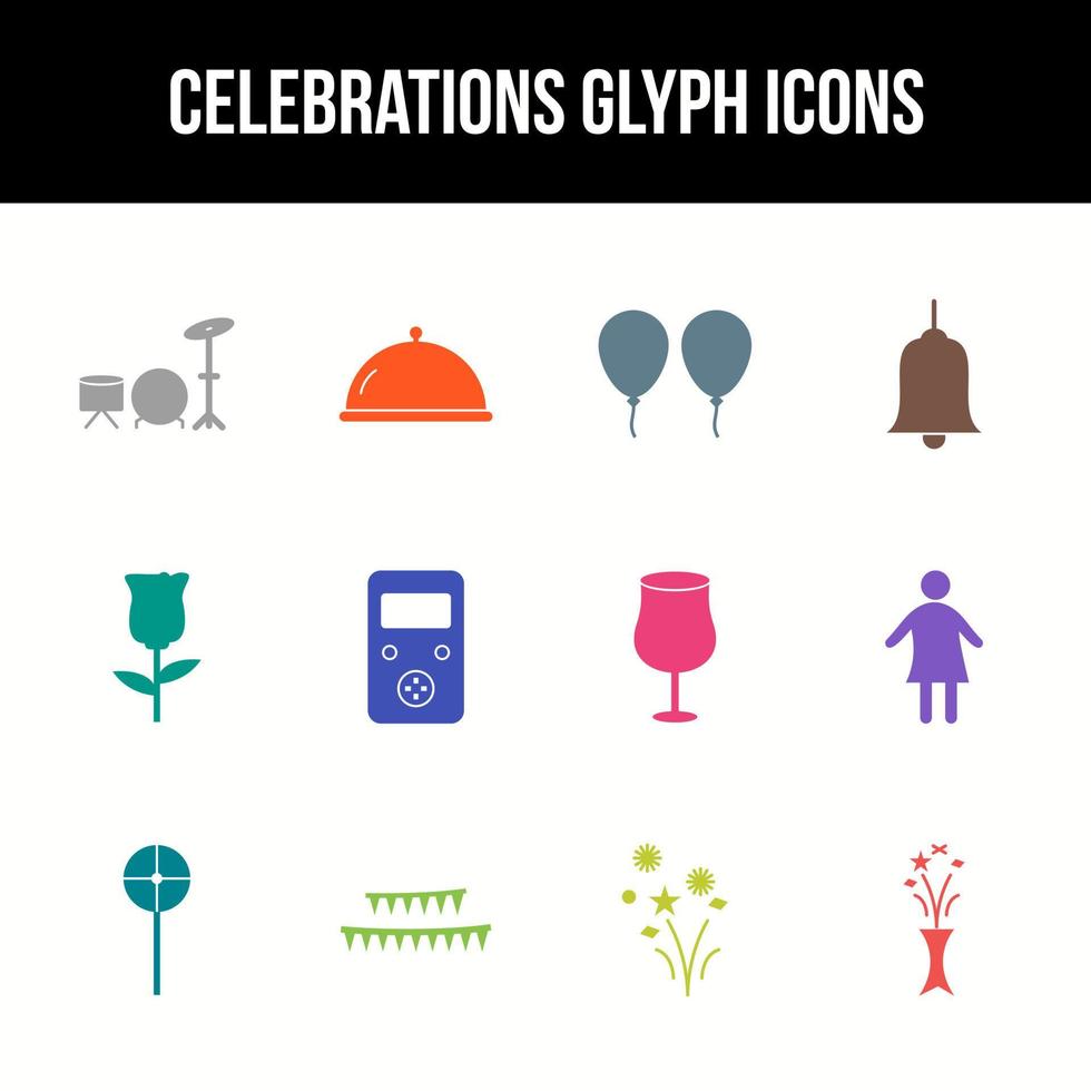 conjunto de iconos de glifo de vector de celebración única