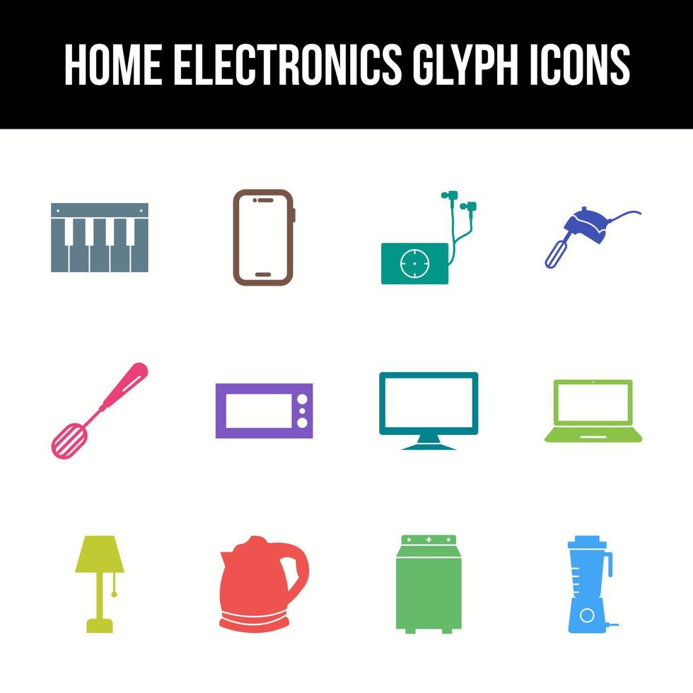 Unique home electronics vector glyph icon set