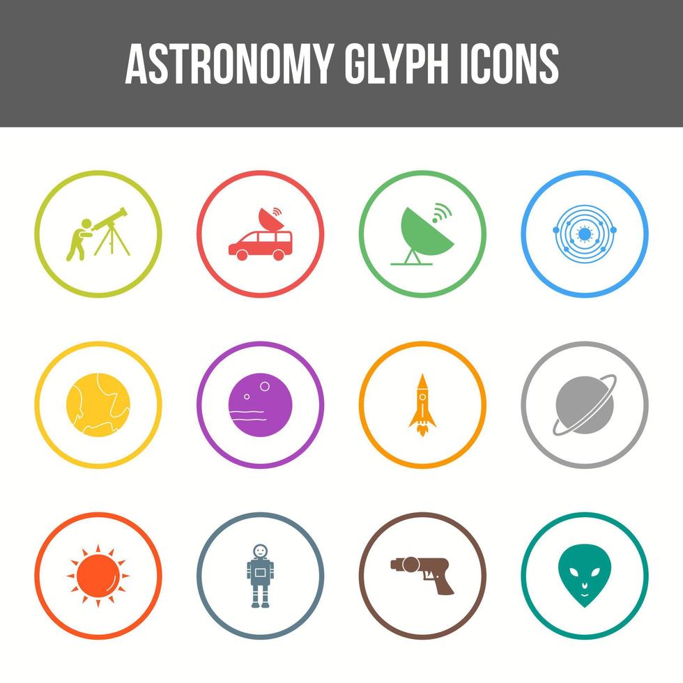 Unique astronomy vector glyph icon set