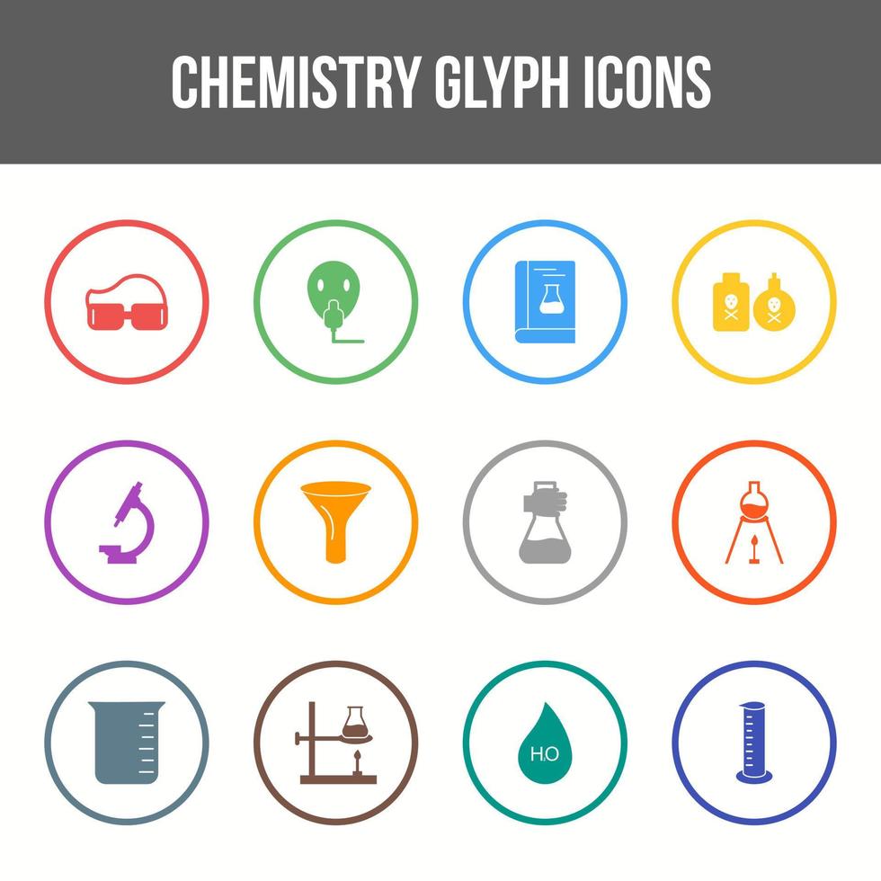 conjunto de iconos de glifo de vector de química única