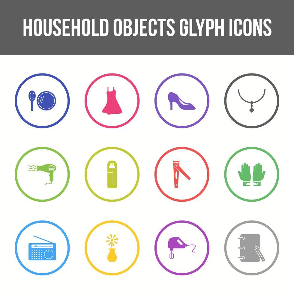 conjunto de iconos de glifo vectorial de objetos domésticos únicos vector