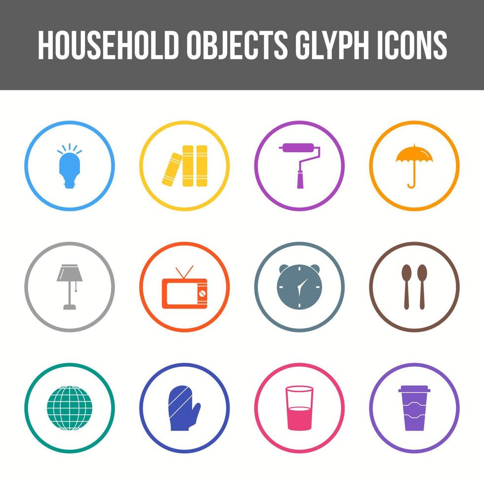 Unique household objects vector glyph icon set