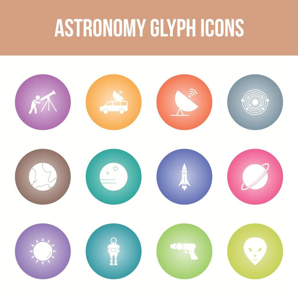 Unique astronomy vector glyph icon set