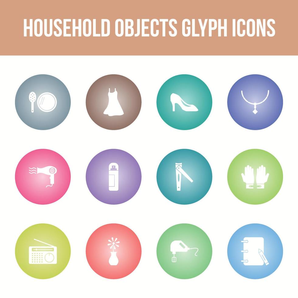 Unique household objects vector glyph icon set