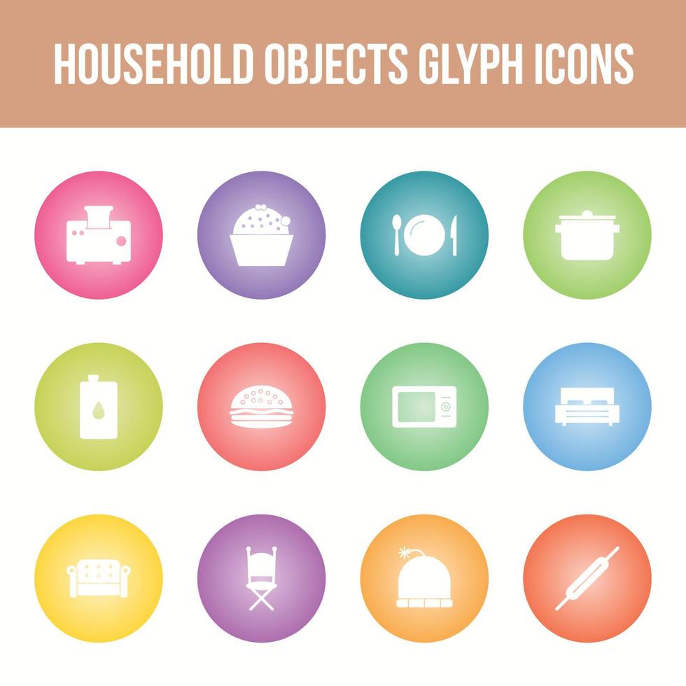 Unique household objects vector glyph icon set