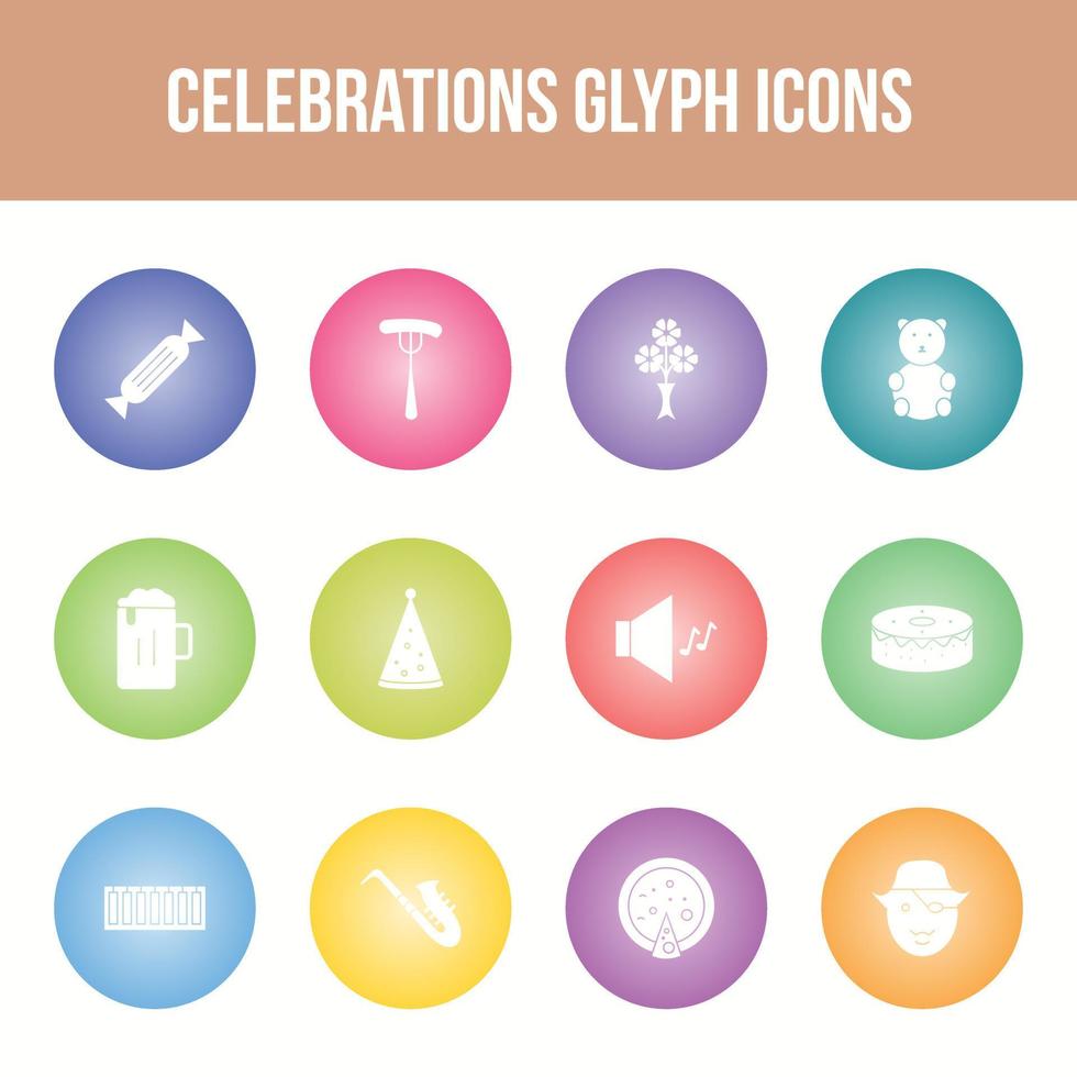 Unique celebration vector glyph icon set