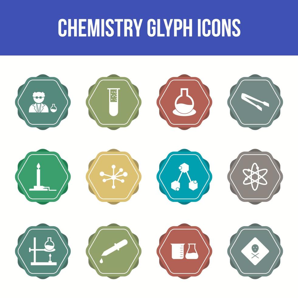 Unique chemistry vector glyph icon set