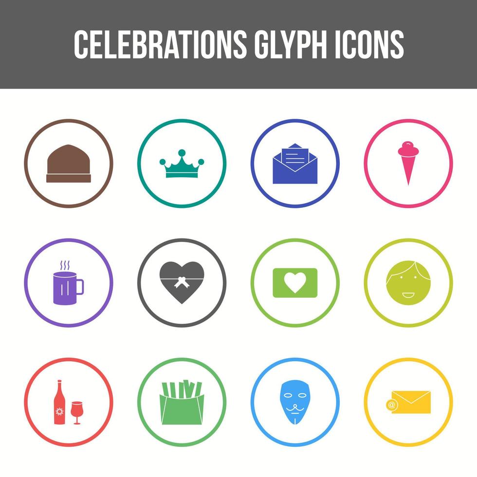 Unique celebration vector glyph icon set