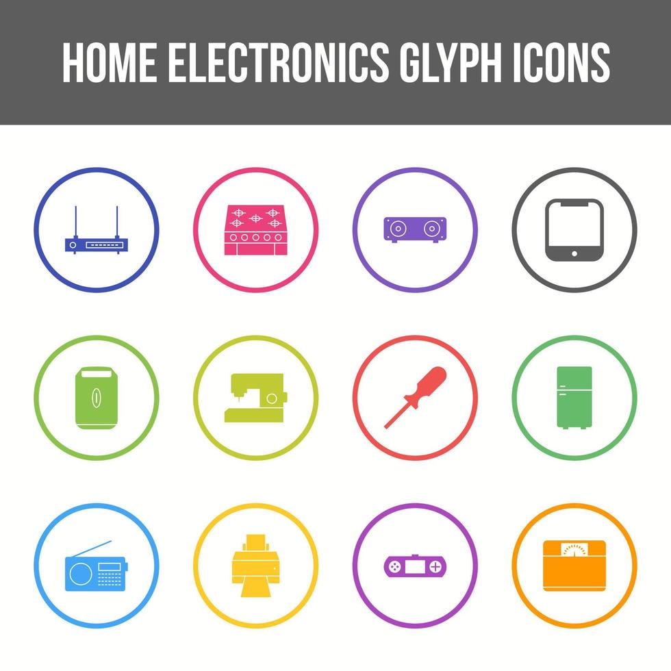 Unique home electronics vector glyph icon set