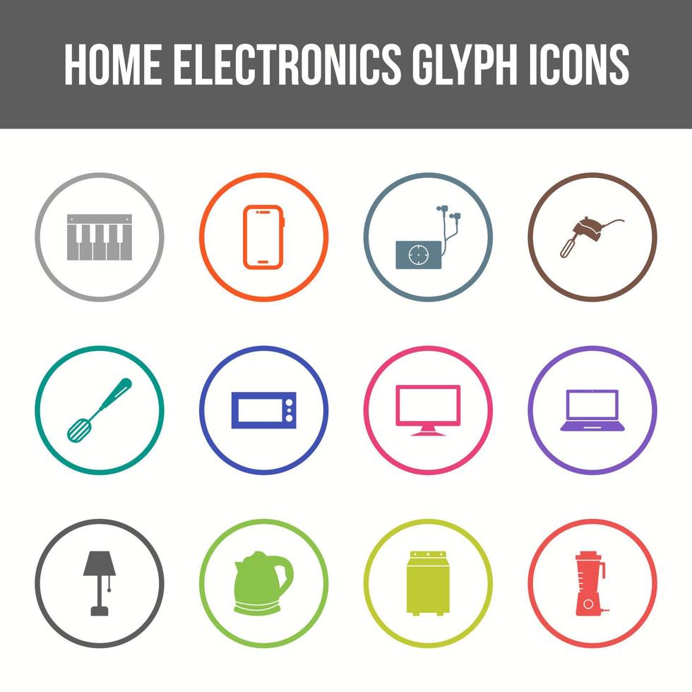 Unique home electronics vector glyph icon set