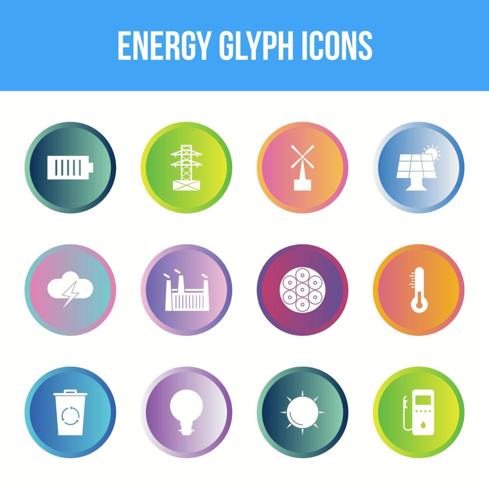 Unique energy vector glyph icon set