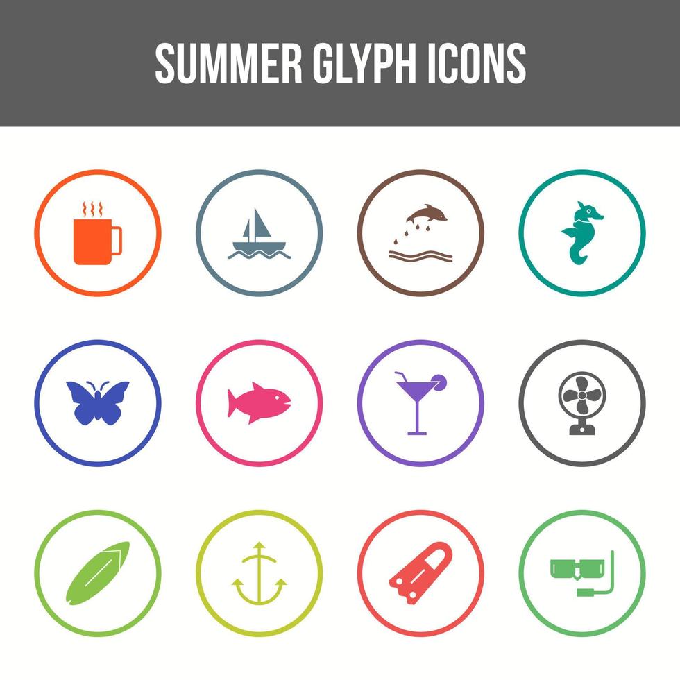 conjunto de iconos de glifo de vector de verano único