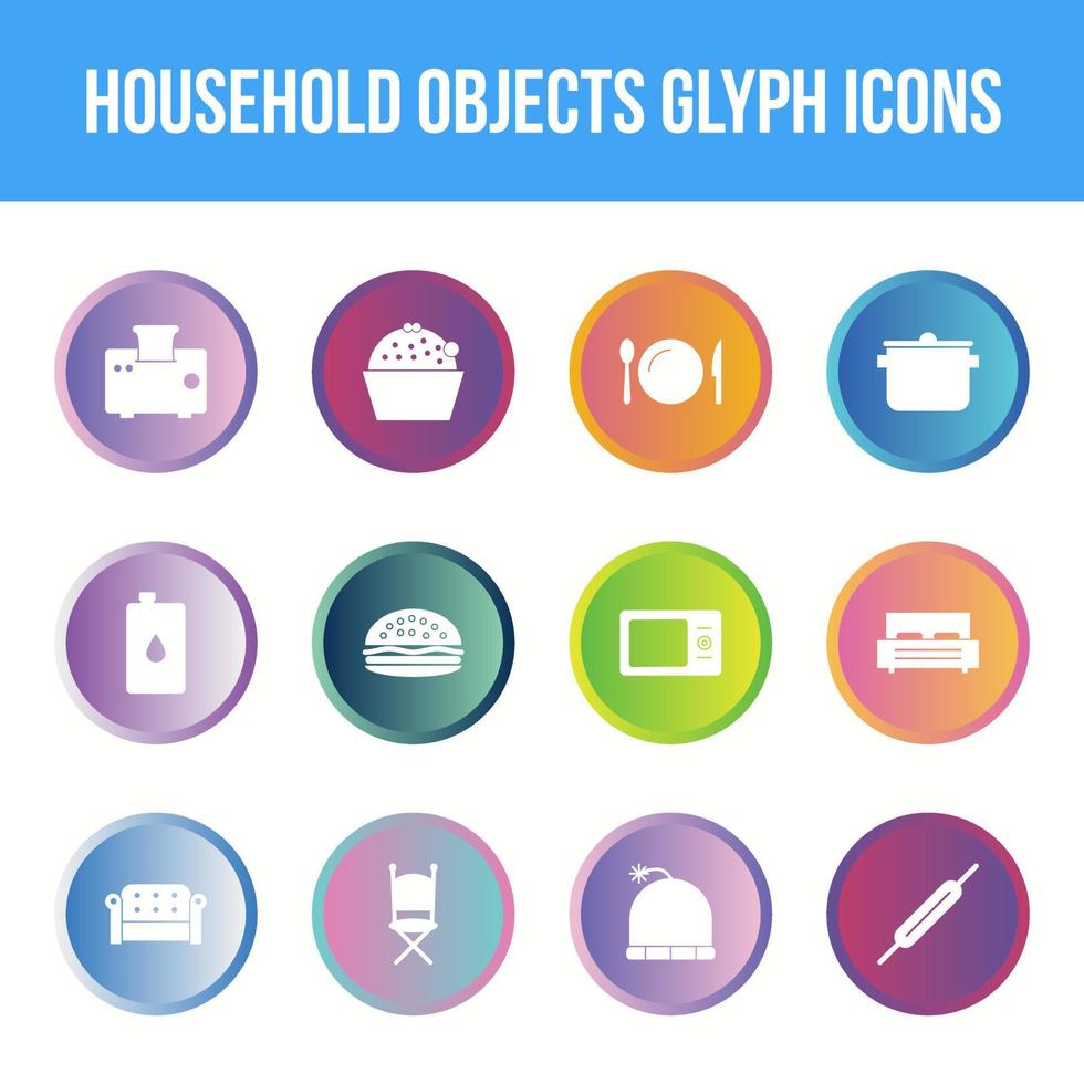 Unique household objects vector glyph icon set